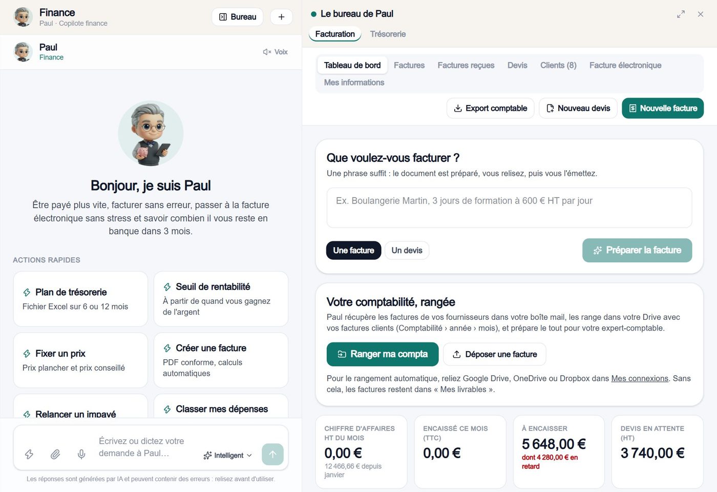La page de Paul : sa discussion, ses actions rapides, ses tâches