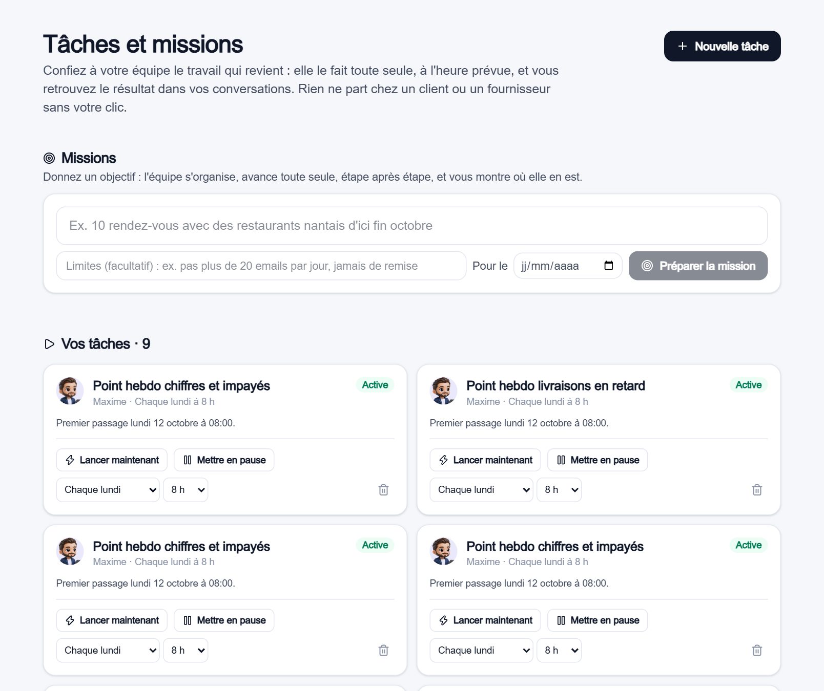 Tâches et missions
